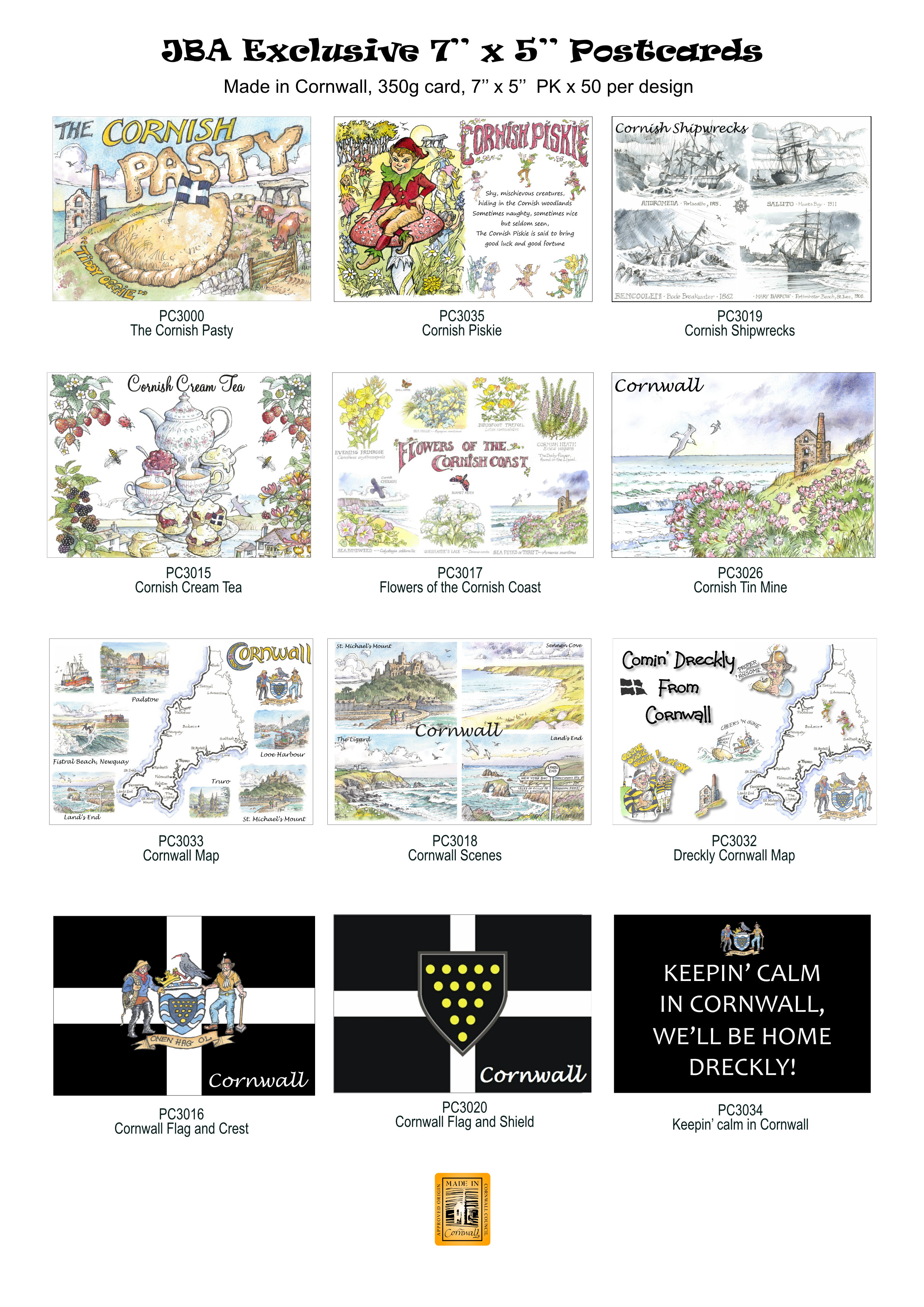 Cornwall 7'' x 5'' Watercolour Postcards Page 1